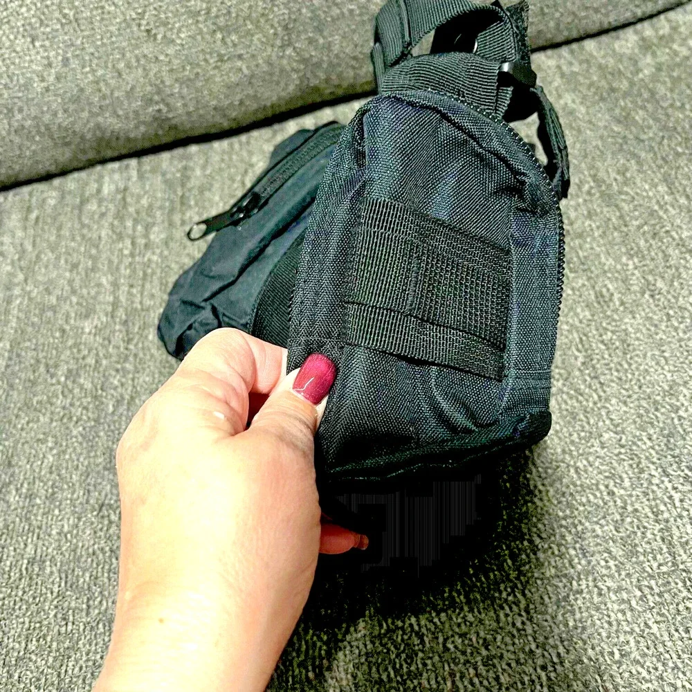 Multifunctional Canvas Camera Bag Black Waist Pack Tactical Hiking Camp Outdoor